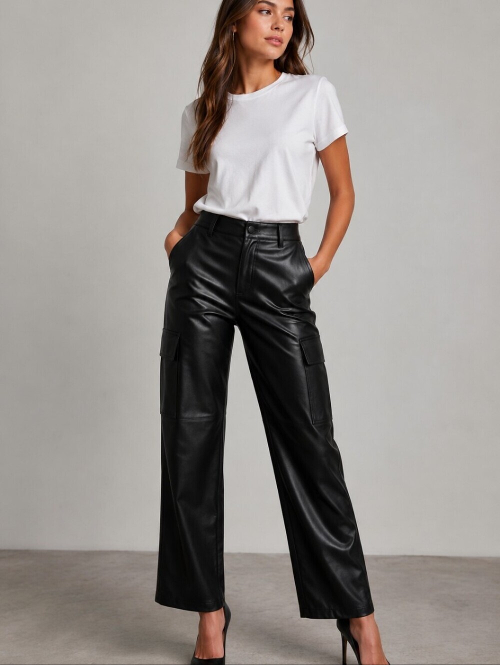 Hollister Black Faux Leather High-Rise Baggy Pants